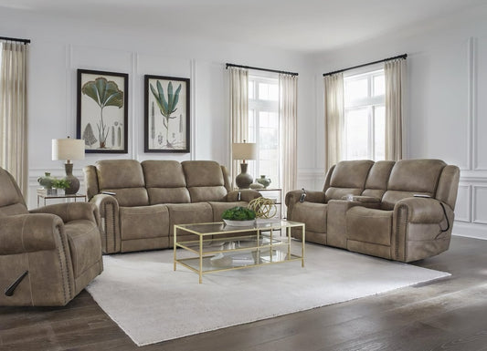 Tumbler Hazelnut Power Reclining with Lumbar Sofa and Loveseat