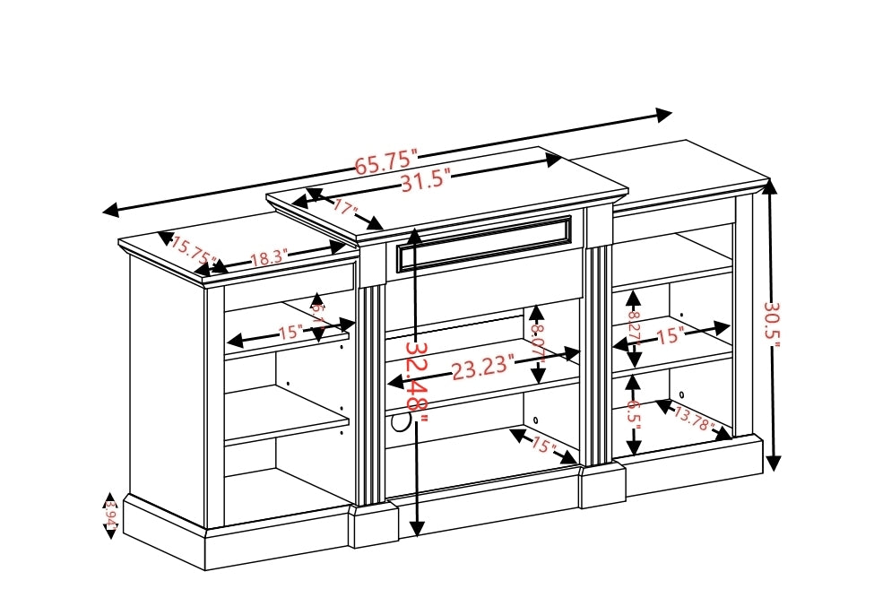 Media Console Table with Large Storage Cabinet, with 23" Fireplace Insert, for TV Up to 70'', Modern TV Media Entertaionment Stand, White, 65.75"W*17"D*32.48"H