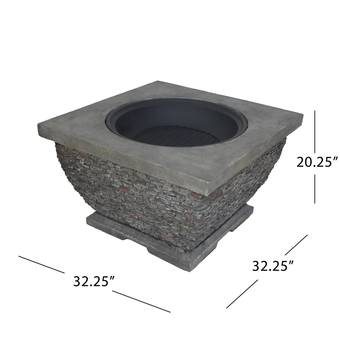 32"  MgO Light-Weight Concrete Wood Burning Square Fire Pit, Grey