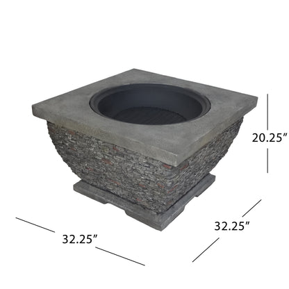 32"  MgO Light-Weight Concrete Wood Burning Square Fire Pit, Grey