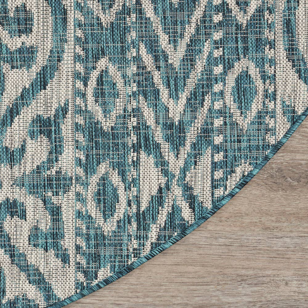 Sylvestra Geometric Blue/Green Indoor/Outdoor Area Rug: Ivory/Teal / 5' x 8'