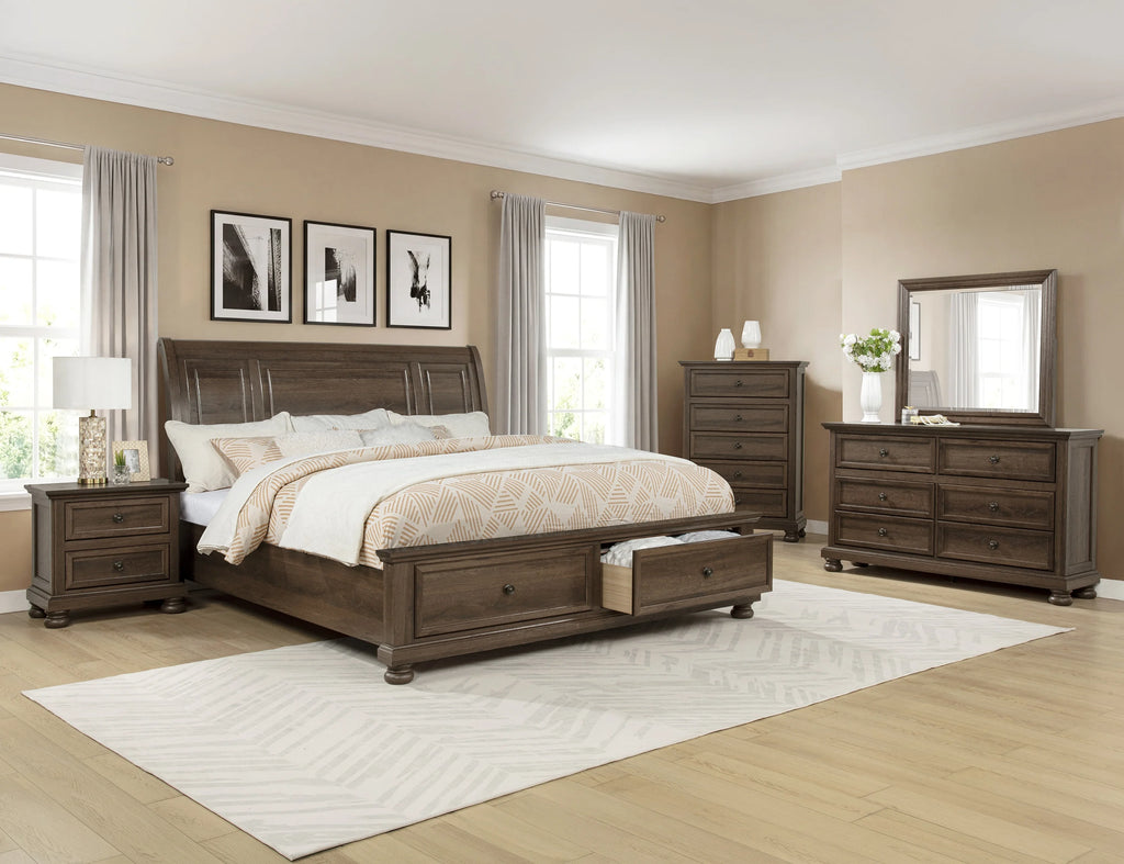 Claribelle Walnut Brown Sleigh Storage Queen Bedroom Set