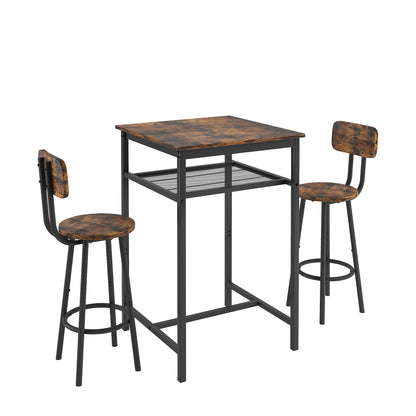 Bar table, equipped with 2 bar stools , with backrest and partition (Rustic Brown)