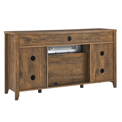 55 inch TV Media Stand with Electric Fireplace KD Inserts Heater,Reclaimed Barnwood Color