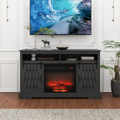 Fireplace TV Stand for TVs up to 65", Entertainment Center with 23" Electric Fireplace, Farmhouse TV Stand Industrial Media Console with Sliding Barn Door for Living Room, 58 Inch