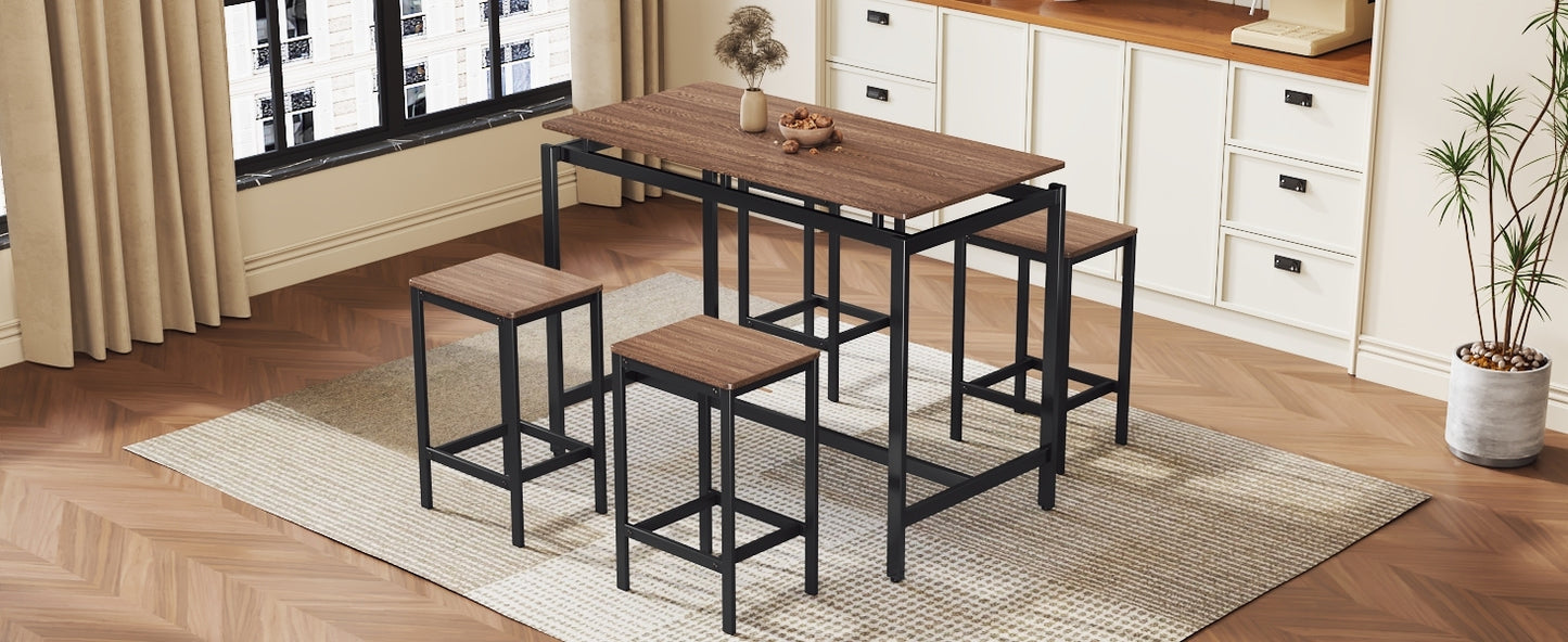 TREXM 5-Piece Compact Bar Table Set with Table and Stools - Modern Industrial Design, Space-Saving Furniture for Dining Room and Breakfast Nook (Dark Brown)