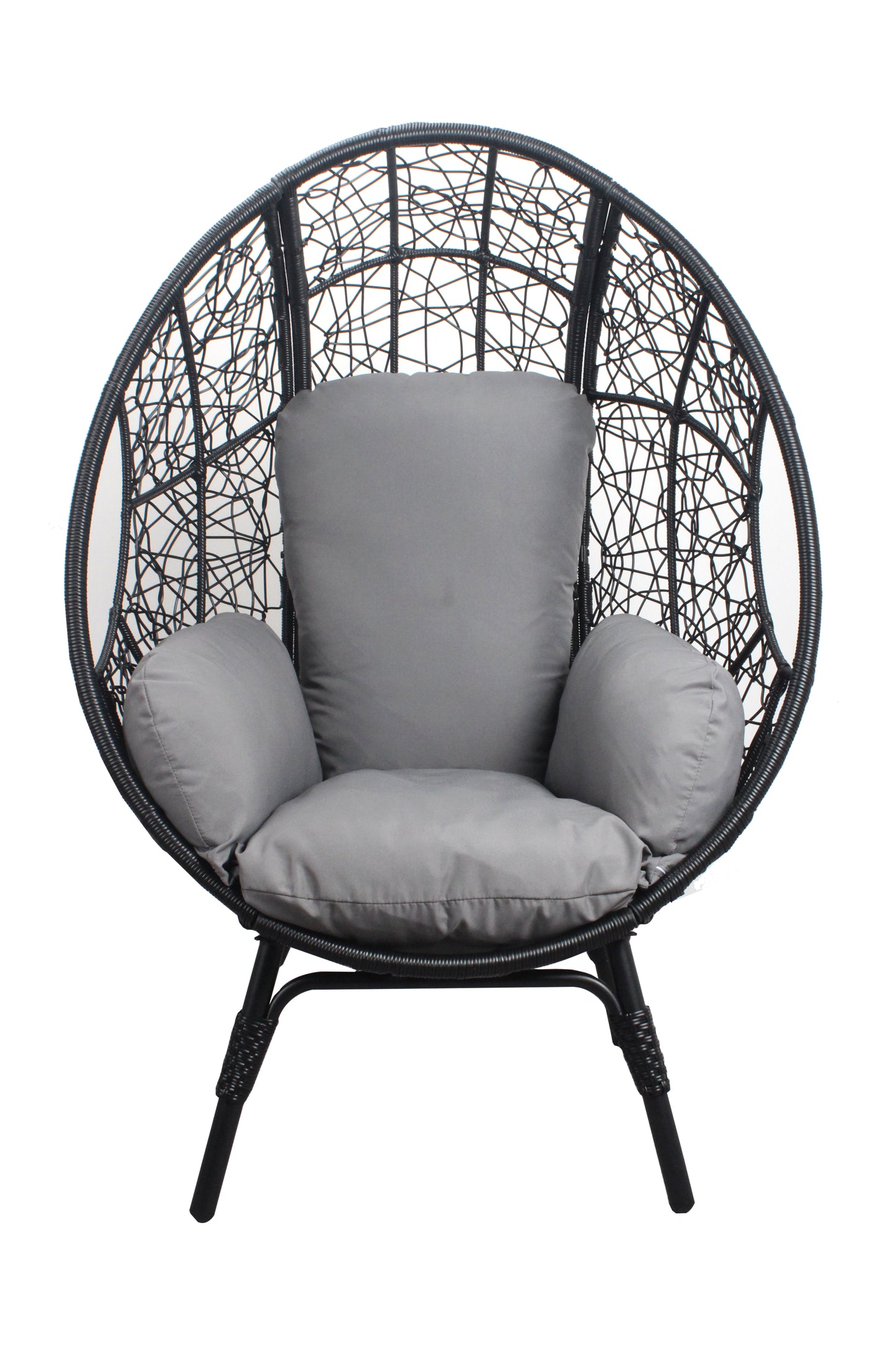 Patio PE Wicker Egg Chair Model 3 with Black Color Rattan Grey Cushion and Side Table