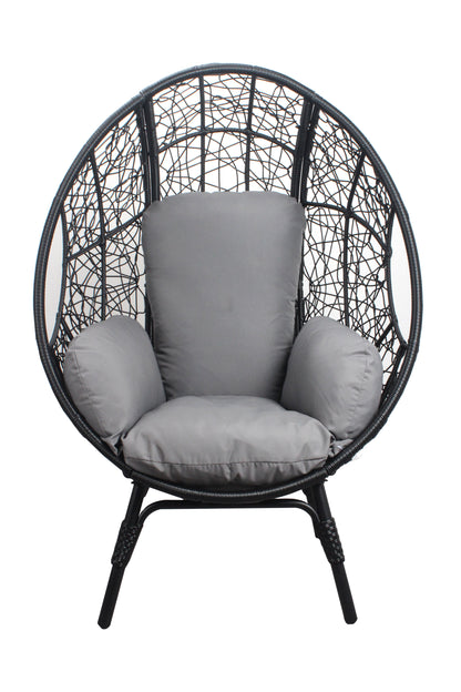 Patio PE Wicker Egg Chair Model 3 with Black Color Rattan Grey Cushion and Side Table