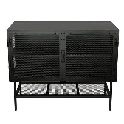 Industrial Double Door Cabinet Console Table with 2 Mesh Doors Adjustable Shelf and Feet Bottom Shelf Anti-Tip Dust-free Kitchen Credenza Sideboard Frosted Black