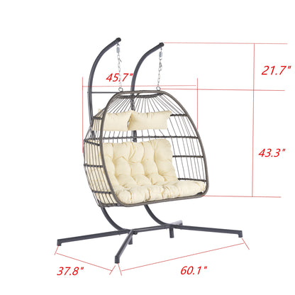 2 Person Outdoor Rattan Hanging Chair Patio Wicker Egg Chair