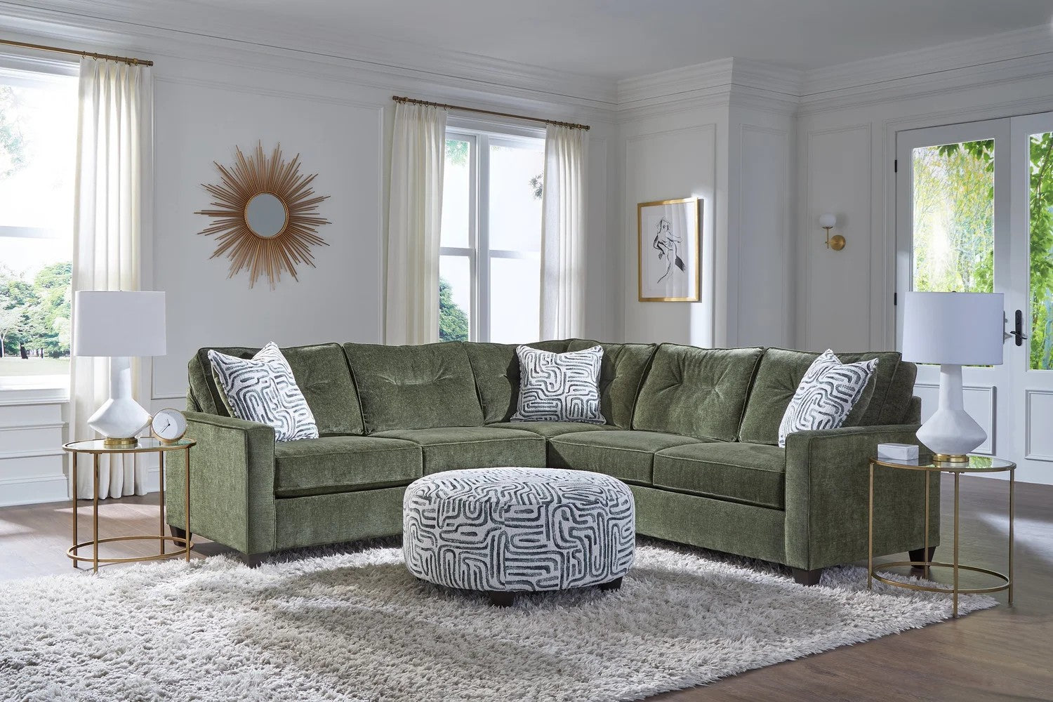 Emerald Green Tufted Back Sectional
