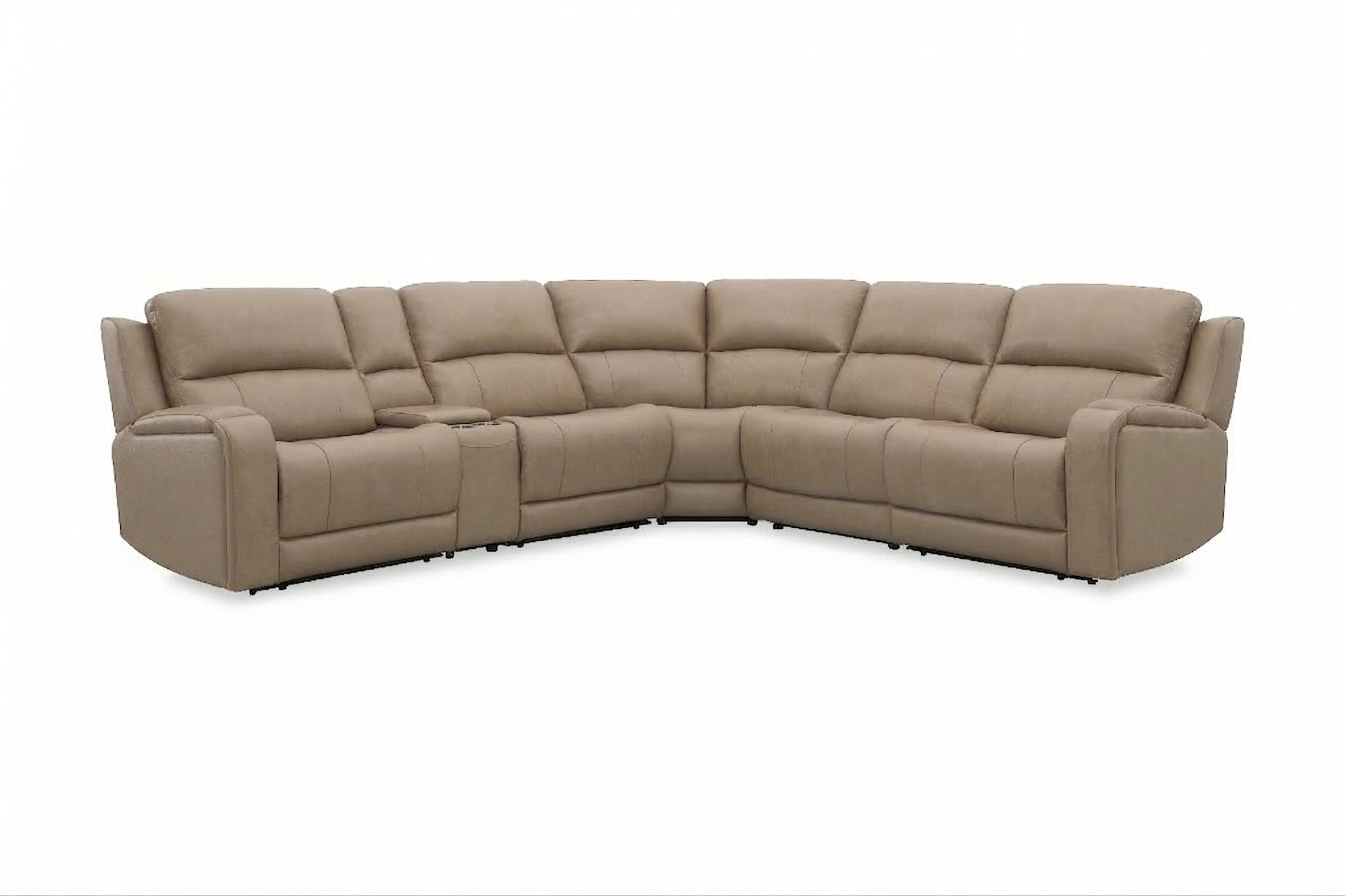 Leather Taupe Power Reclining USB Modular Sectional