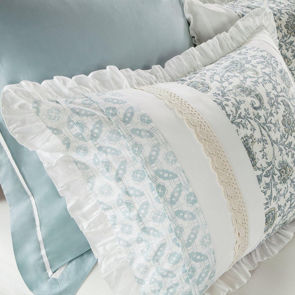 Aqua Blue Queen Size 9 pc. Shabby Chic Comforter Set