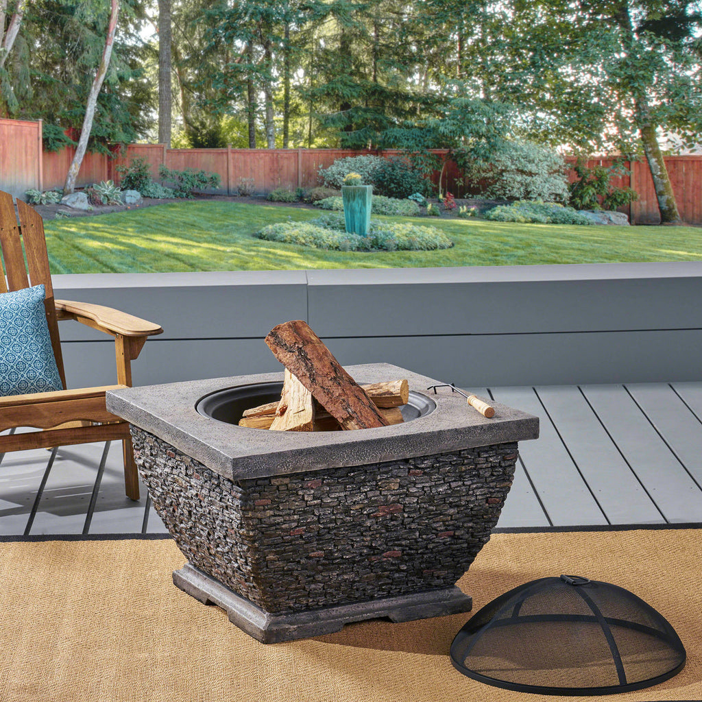 32"  MgO Light-Weight Concrete Wood Burning Square Fire Pit, Grey