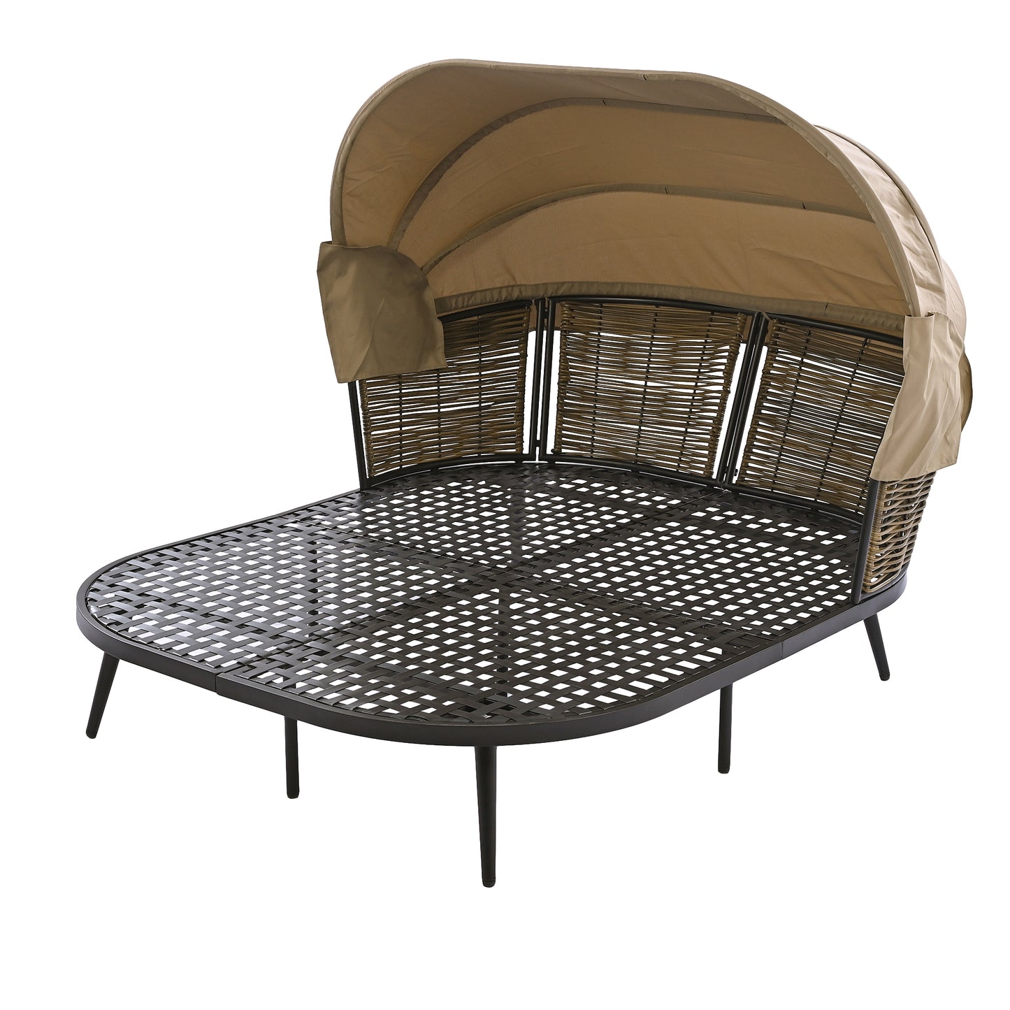 Patio Daybed with Retractable Canopy, Outdoor Rattan PE Wicker Back Loveseat Sofa Set with Throw Pillows and Cushions for Backyard, Poolside, Garden, Brown