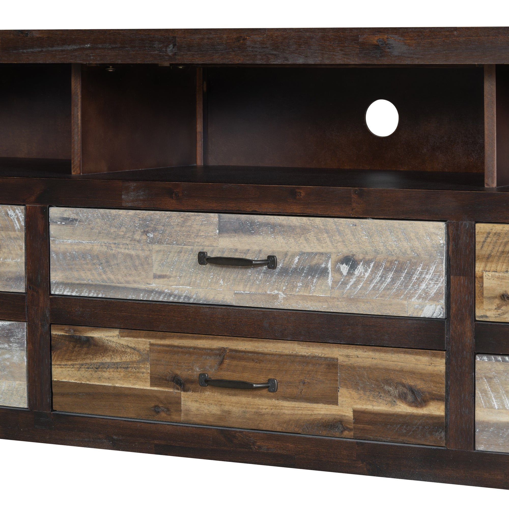 U-Can Retro Distressed Wooden TV Stand for TVs up to 65 Inches, Entertainment Center Media Console with 6 Drawers and 3 Shelves for Living room, Brown