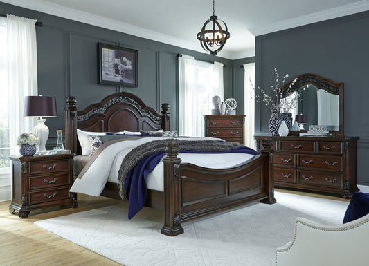 Cognac and Birch Scroll King Bedroom Set