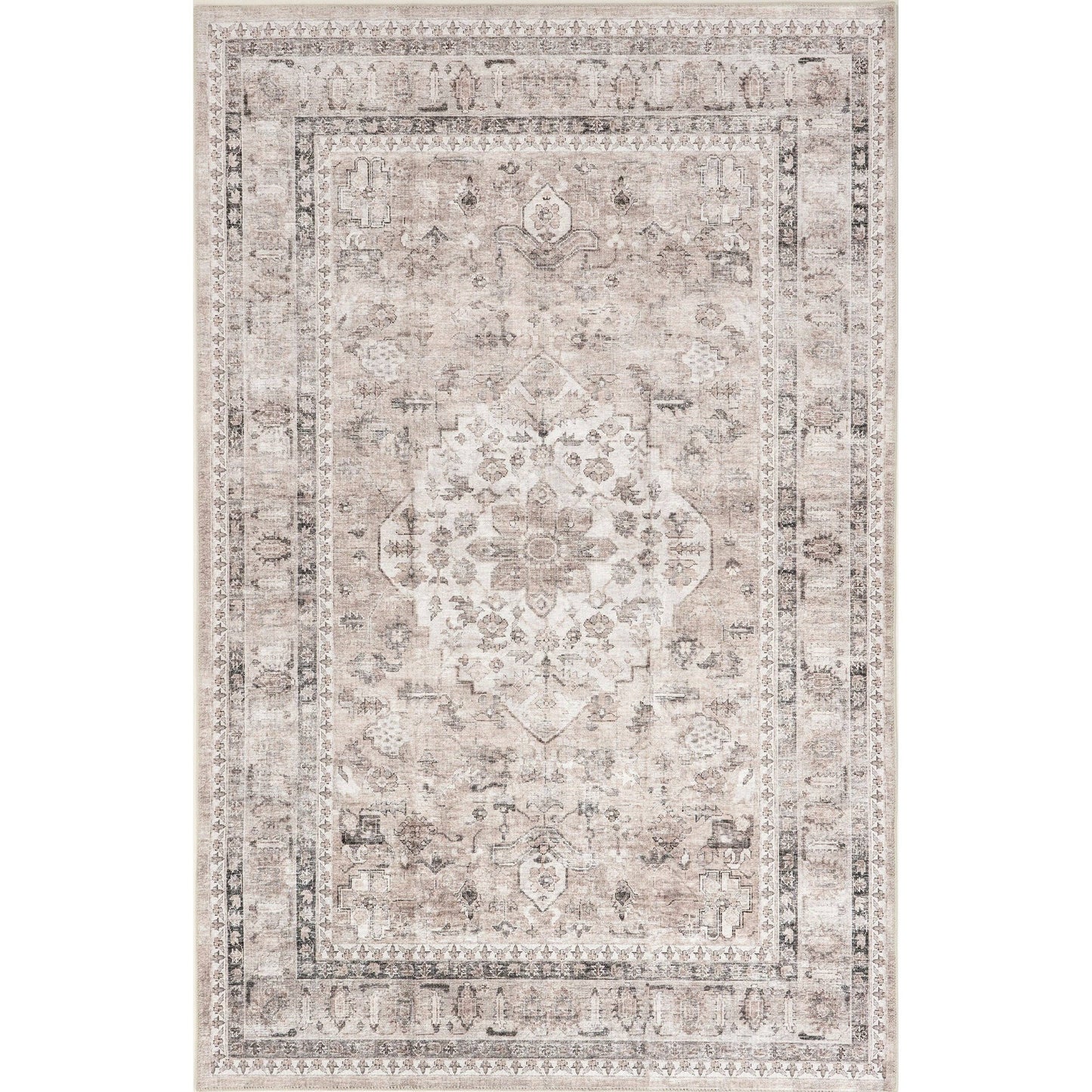 Davi Faded Stain-Resistant Machine Washable Area Rug: Taupe / Rectangle / 5' x 8'