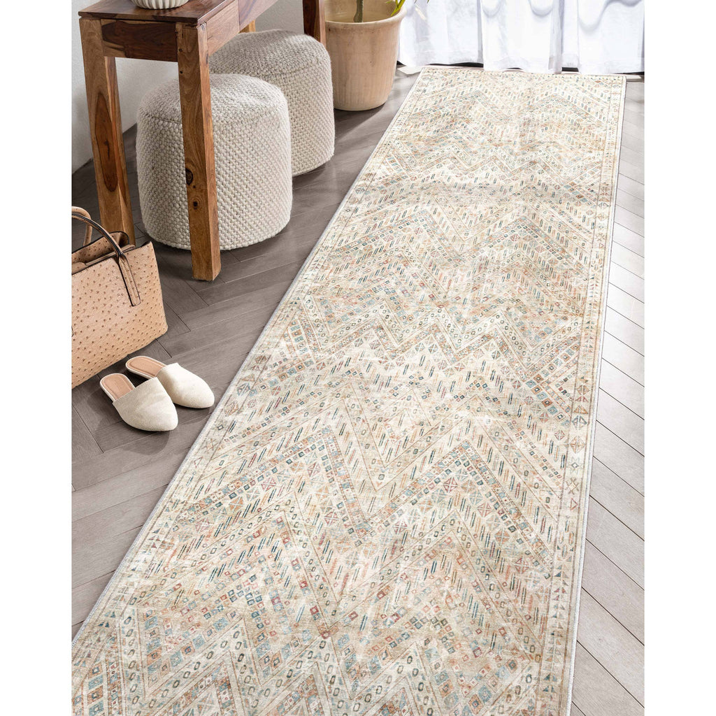 Anya Vintage Tribal Chevron Ivory Flat-Weave Rug: 5'3" x 7'3"