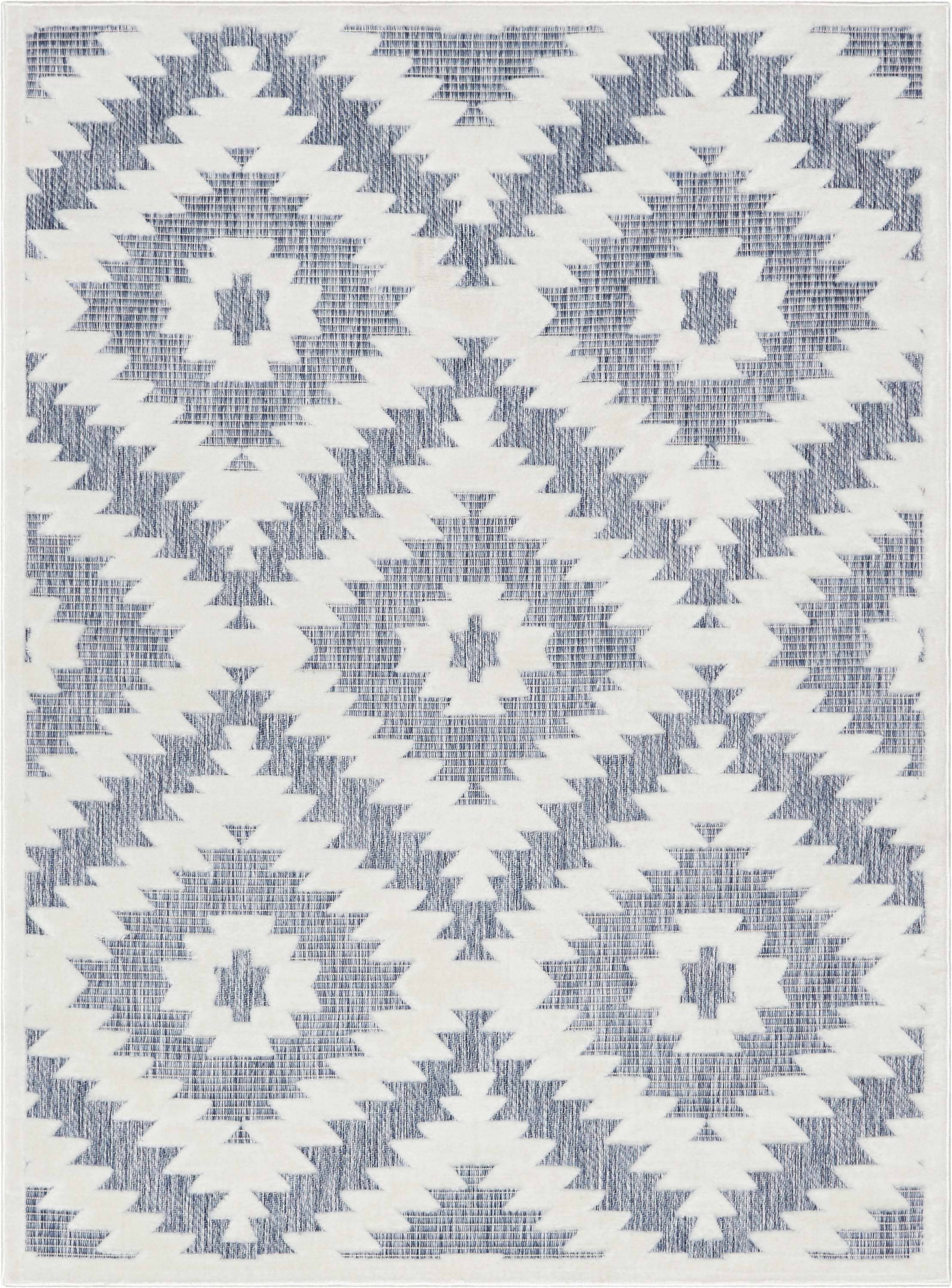 Keiko Tribal Moroccan Indoor/Outdoor Blue High-Low Rug: 5'3" x 7'3"