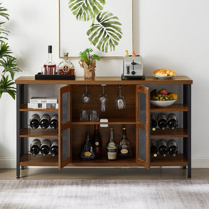 JHX Industrial Wine Bar Cabinet, Liquor Storage Credenza, Sideboard with Wine Racks & Stemware Holder (Hazelnut Brown, 55.12''w x 13.78''d x 30.31' ' h)