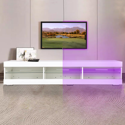 Modern LED TV Stand Entertainment Center with Storage and Glass Shelves High Glossy TV cabinet Table for Living Room Bedroom