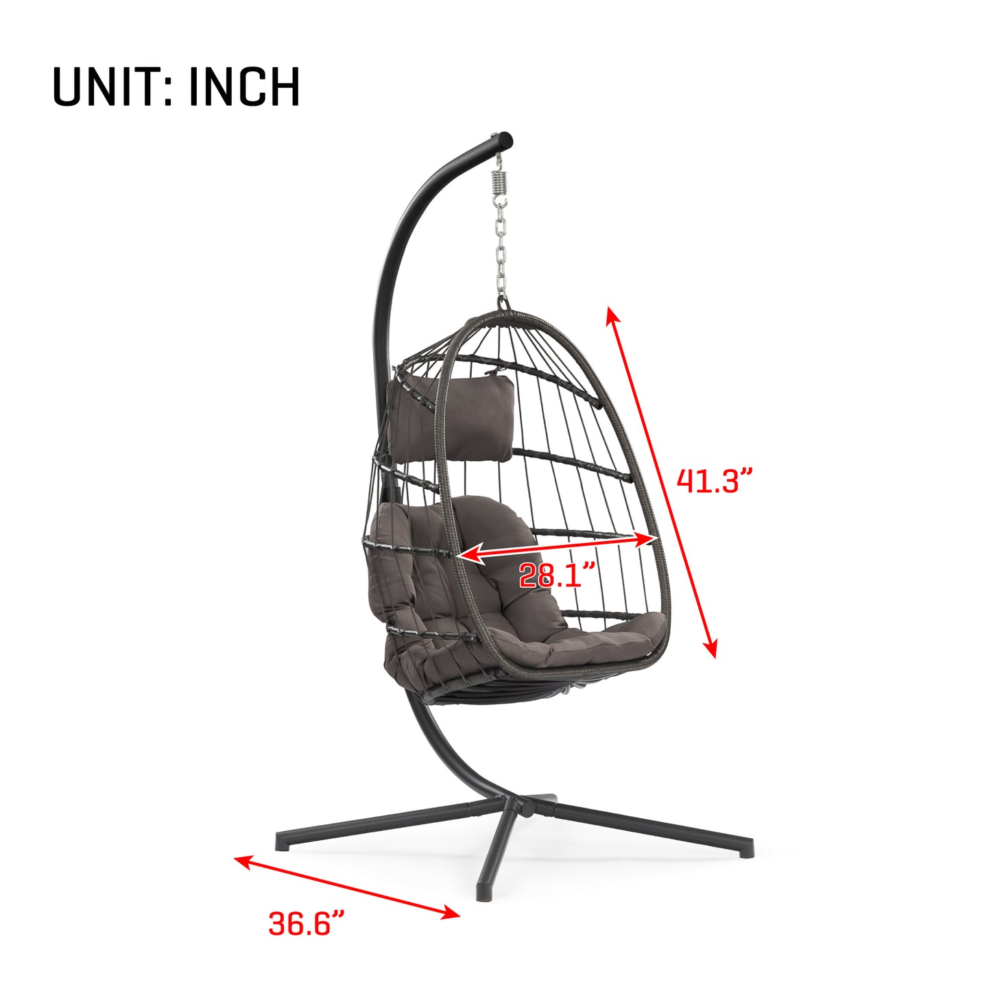 outdoor patio Wicker Hanging Chair Swing Chair Patio Egg Chair UV Resistant Dark grey cushion Aluminum frame