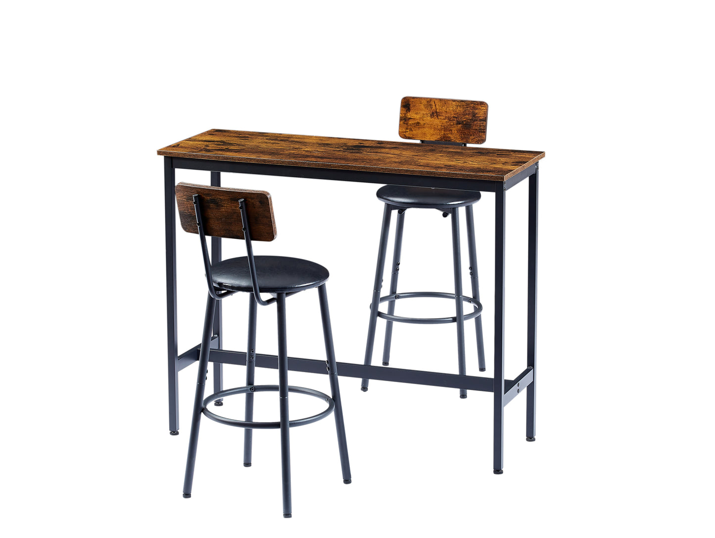 Bar Table Set with 2 Bar stools PU Soft seat with backrest, Rustic Brown, 43.31'' L x 15.75'' W x 35.43'' H.