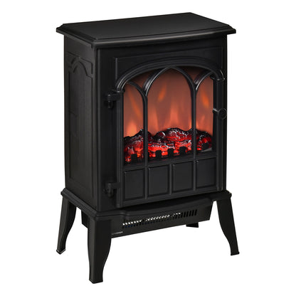 22" Electric Fireplace Stove, Freestanding Fire Place Heater with Realistic Logs and LED Flame, Adjustable Temperature, Overheat Protection, 750W/1500W, Black