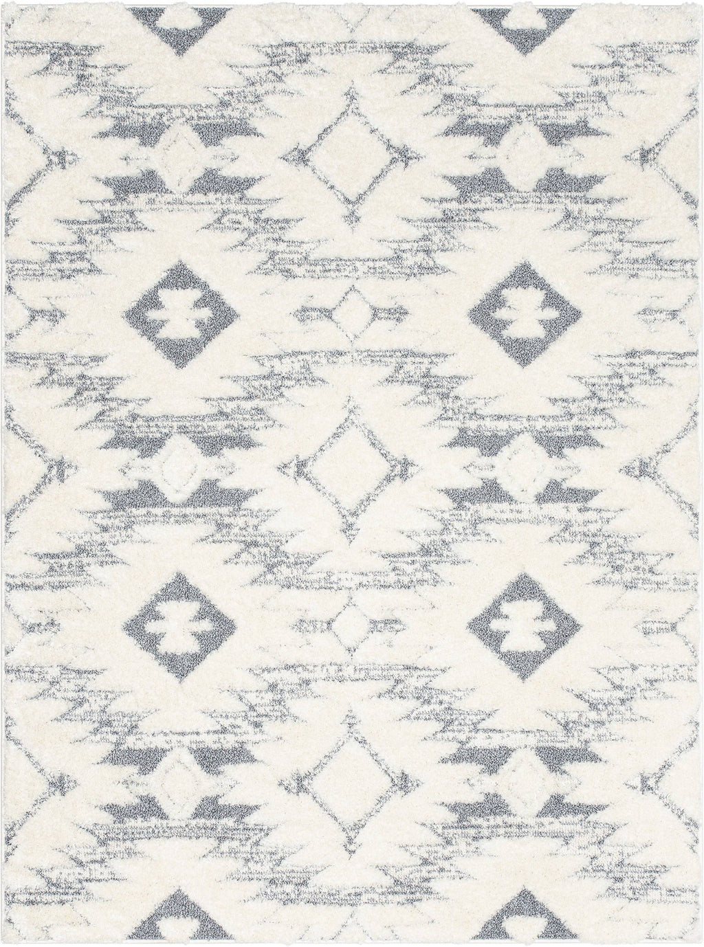 Ares Moroccan Diamond Trellis Grey High-Low Shag Rug: 5'3" x 7'3"
