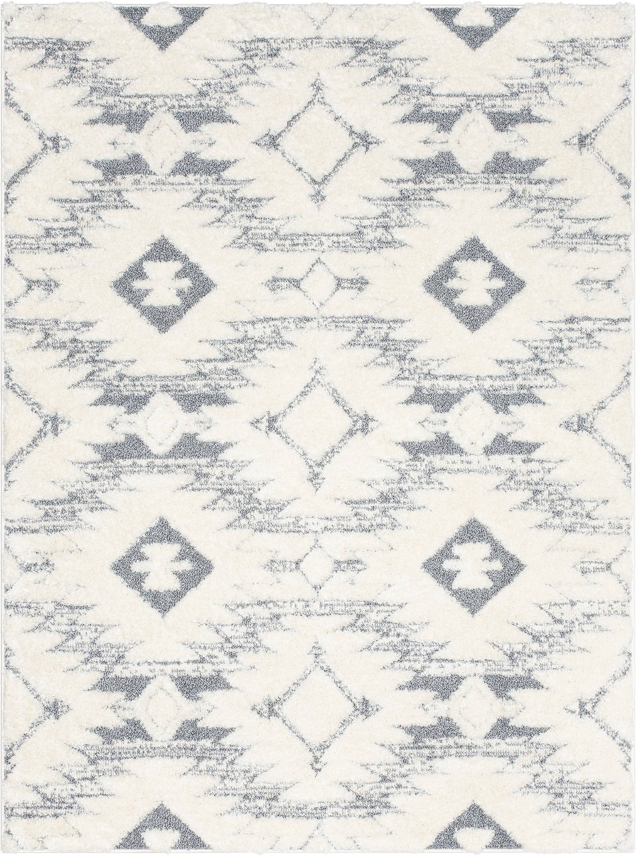 Ares Moroccan Diamond Trellis Grey High-Low Shag Rug: 5'3" x 7'3"