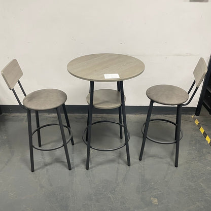 Round bar stool set with shelf, upholstered stool with backrest Grey, 23.62'' W x 23.62'' D x 35.43'' H.