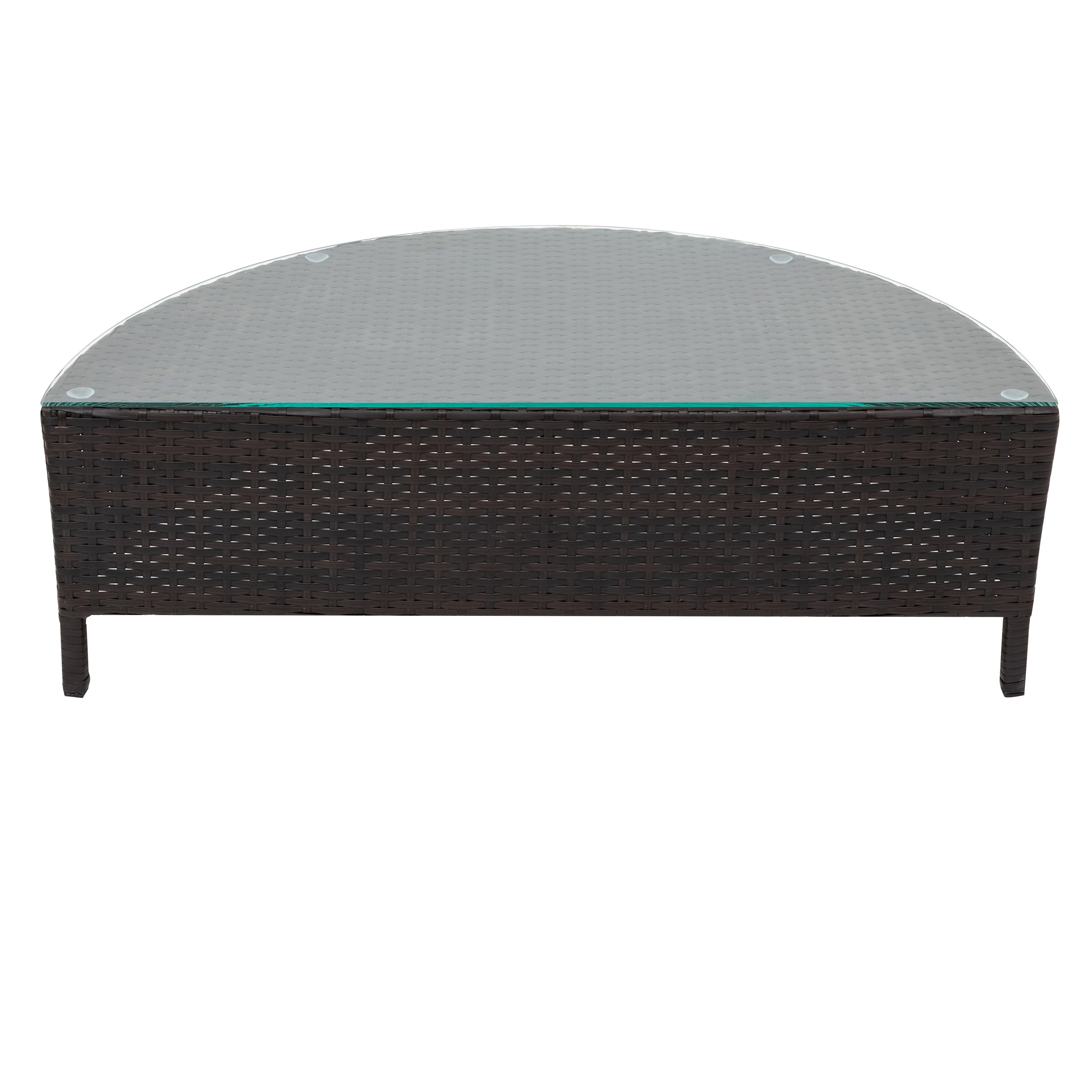 5 Pieces All-Weather Brown PE Rattan Wicker Sofa Set Outdoor Patio Sectional Furniture Set Half-Moon Sofa Set with Tempered Glass Table, Beige