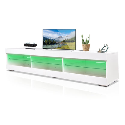 Modern LED TV Stand Entertainment Center with Storage and Glass Shelves High Glossy TV cabinet Table for Living Room Bedroom