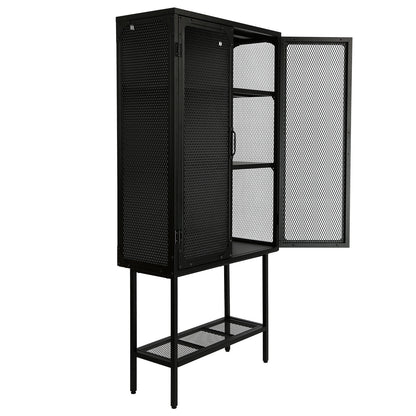 Industrial Cabinet Cupboard with 2 Metal Mesh Doors Adjustable Shelves and Feet Bottom Shelf Anti-Tip Dust-free Kitchen Credenza Sideboard Black