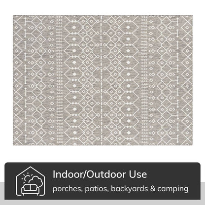 Nord Moroccan Tribal Indoor Outdoor Light Grey Flatweave Rug: 5'3" x 7'3"