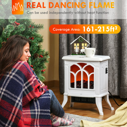 HOMCOM 17" Freestanding Electric Fireplace Stove, Fire Place Heater with Realistic Logs and Flame Effect and Overheat Protection, 750W/1500W, White