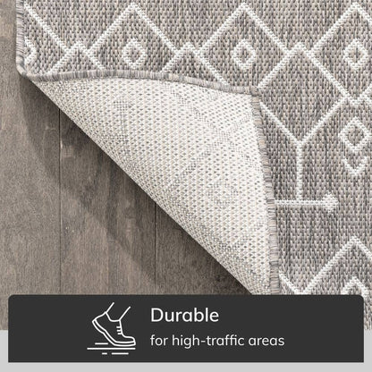 Nord Moroccan Tribal Indoor Outdoor Light Grey Flatweave Rug: 5'3" x 7'3"