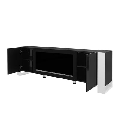 ON-TREND Modern TV Stand with 34.2" Non-heating Electric Fireplace, High Gloss Entertainment Center with 2 Cabinets, Media Console for TVs up to 78", Black