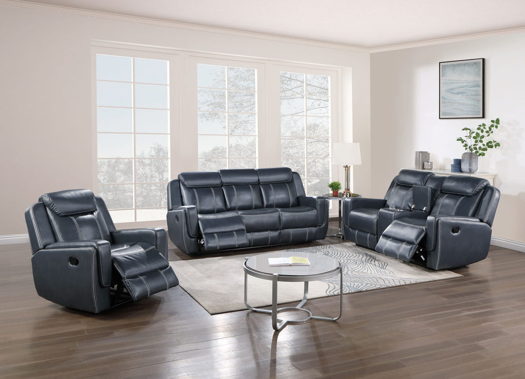 Denver Blue USB Reclining Sofa and Console Reclining Loveseat