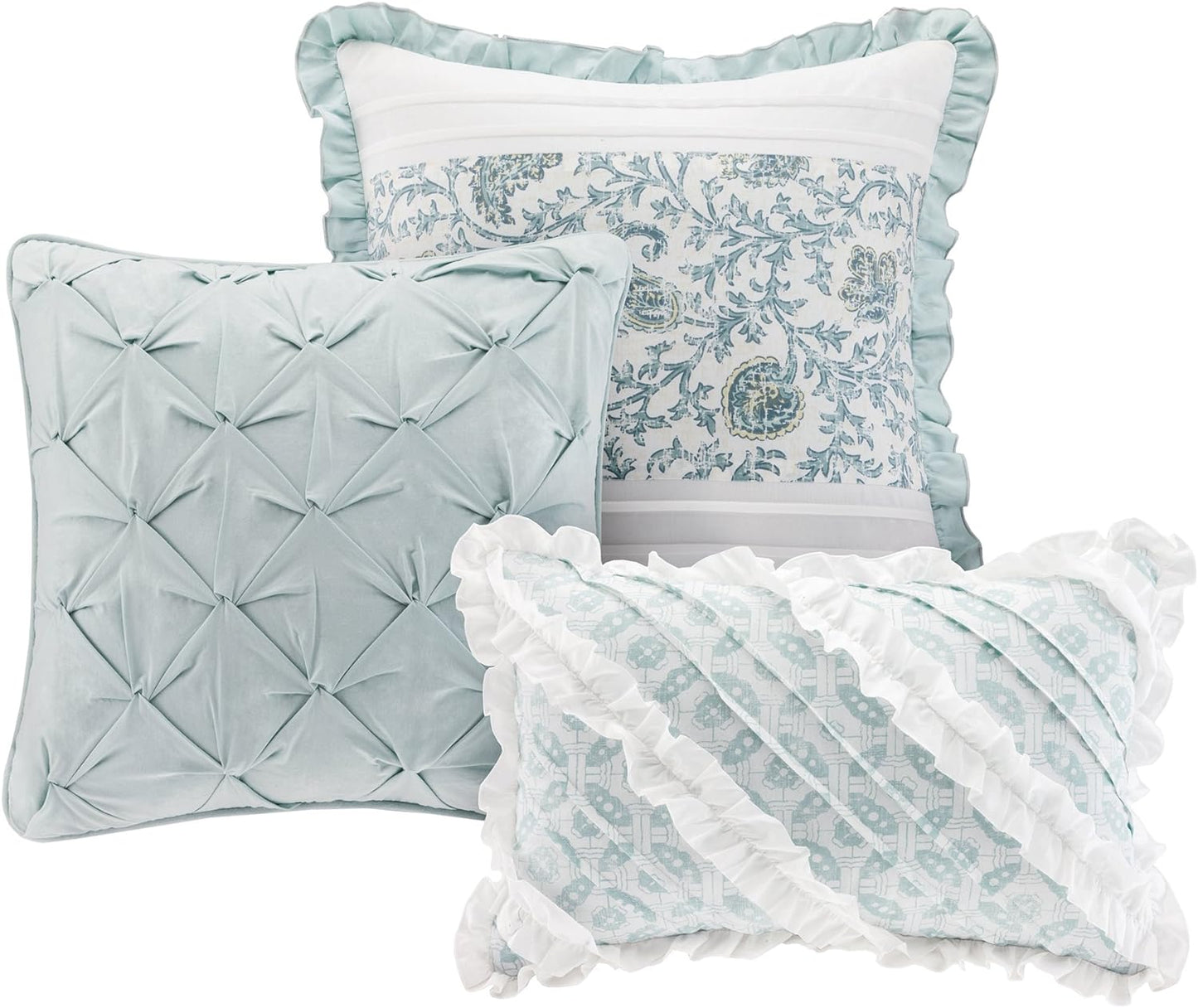 Aqua Blue King Size 9 pc. Shabby Chic Comforter Set