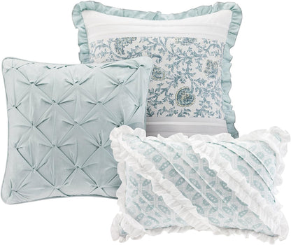 Aqua Blue Queen Size 9 pc. Shabby Chic Comforter Set