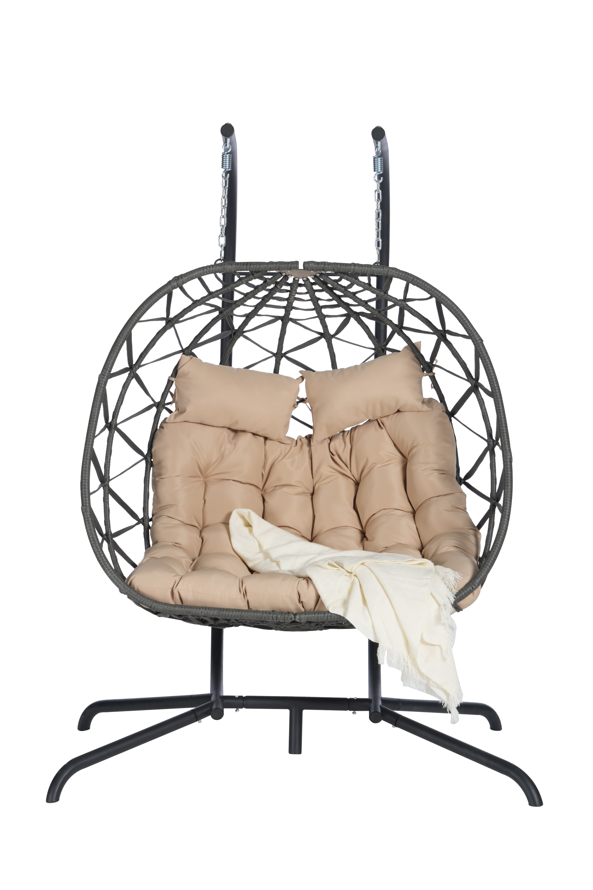 2 Person Outdoor Rattan Hanging Chair Patio Wicker Egg Chair