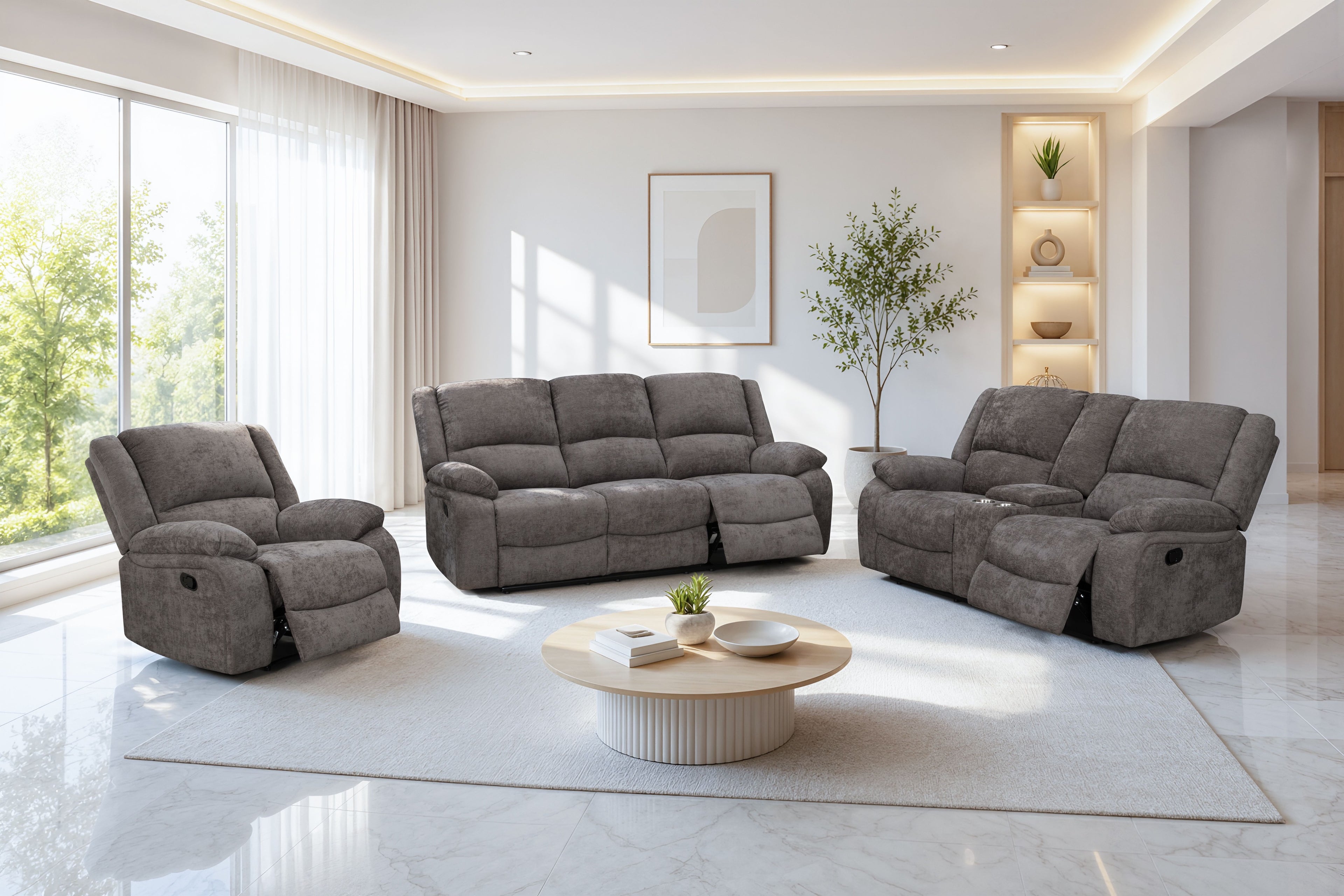 Sale of the Month! Reclining Sofa, Reclining Console Loveseat and Matching Recliner all for only $1499
