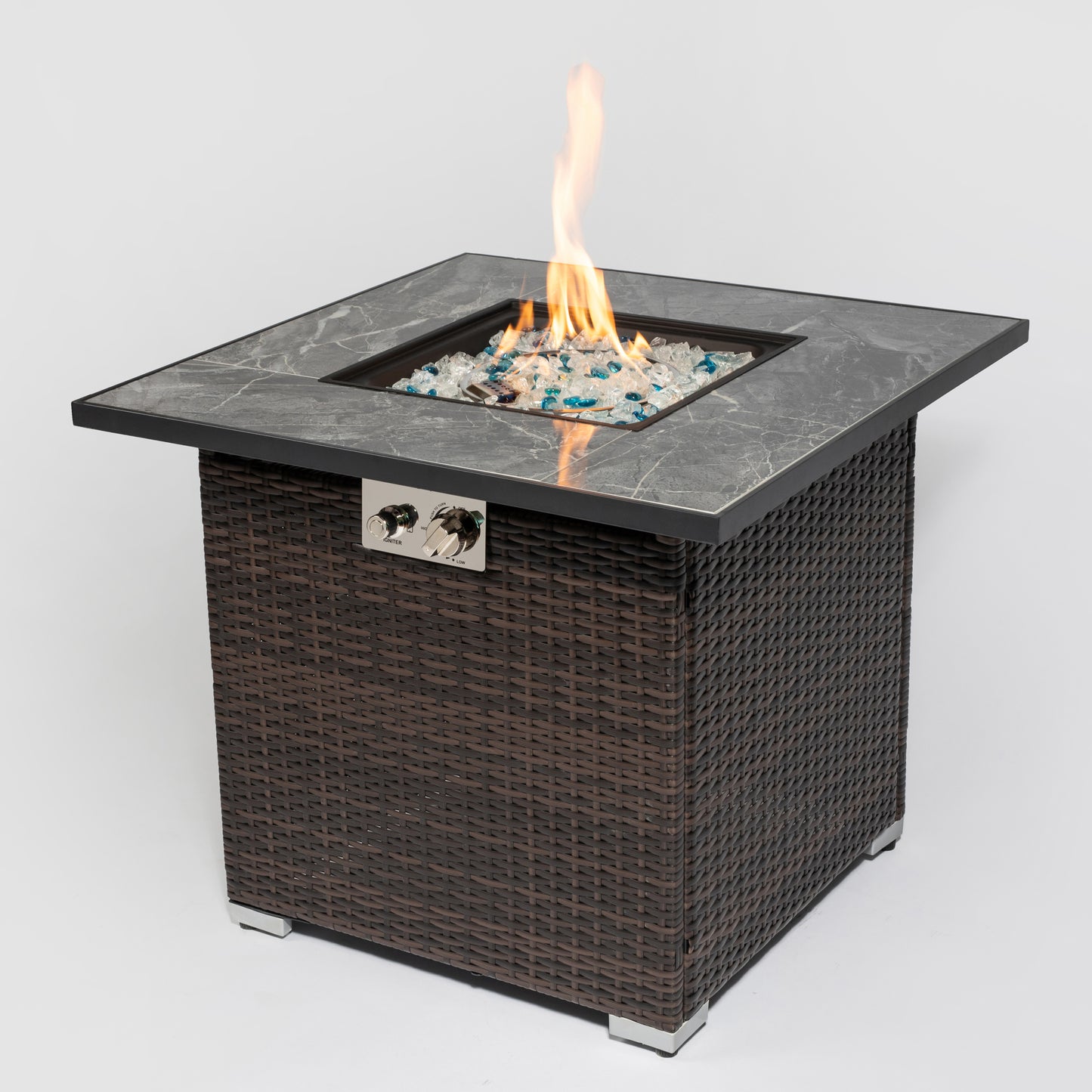 30inch Outdoor Fire Table Propane Gas Fire Pit Table with Lid Gas Fire Pit Table with Glass Rocks and Rain Cover