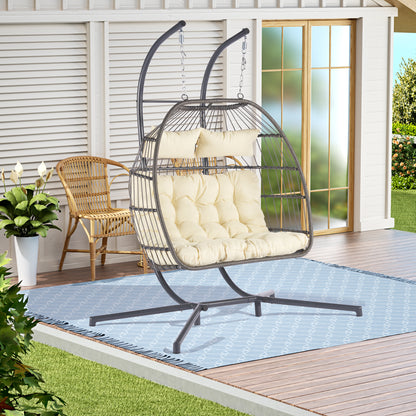 2 Person Outdoor Rattan Hanging Chair Patio Wicker Egg Chair