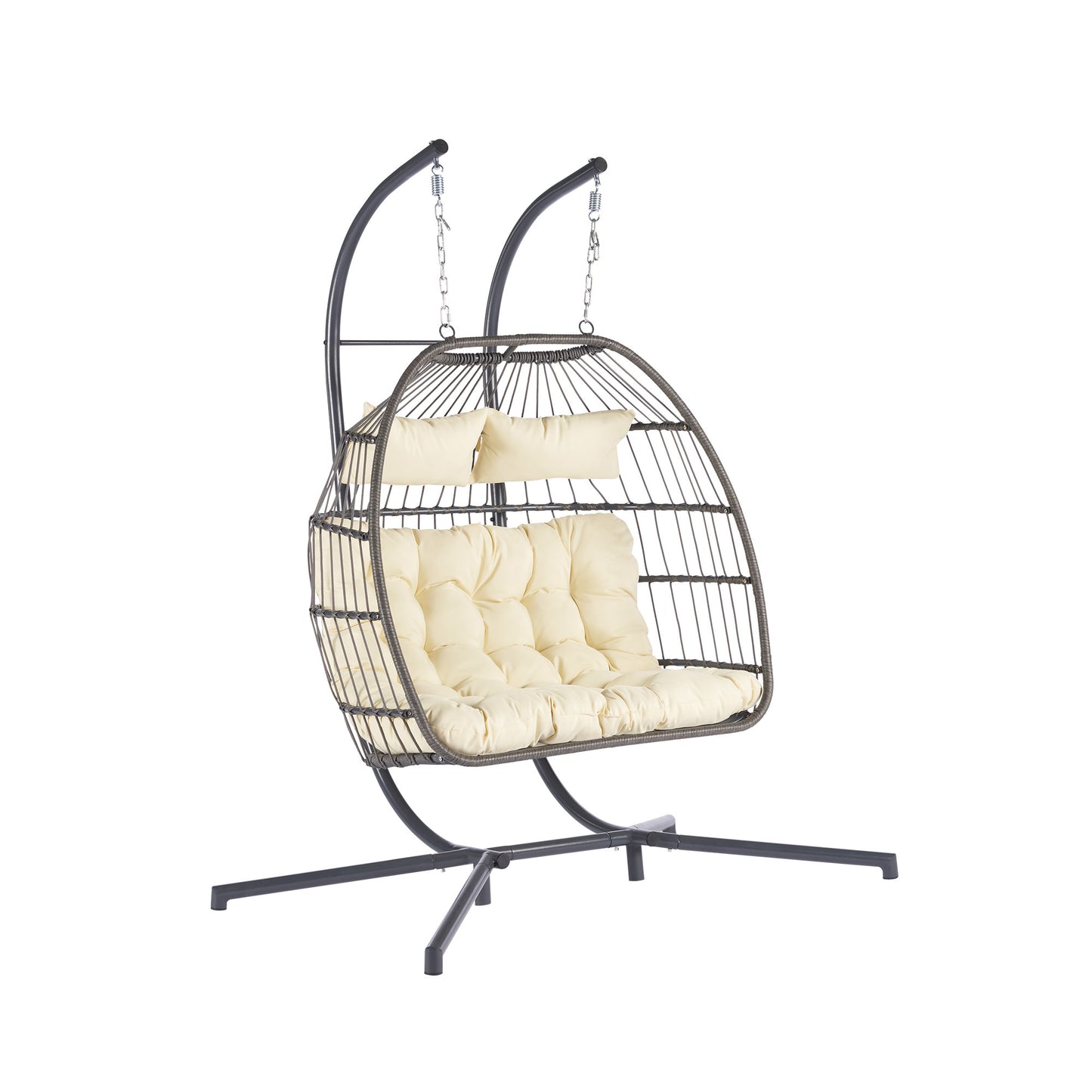 2 Person Outdoor Rattan Hanging Chair Patio Wicker Egg Chair