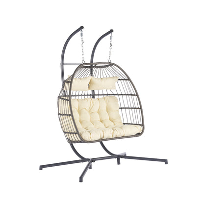 2 Person Outdoor Rattan Hanging Chair Patio Wicker Egg Chair