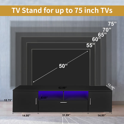 Modern TV stand with LED Lights Entertainment Center TV cabinet with Storage for Up to 75 inch for Gaming Living Room Bedroom