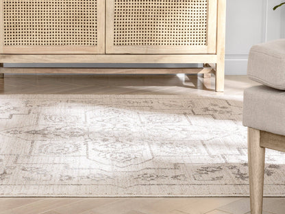 Valentina Oriental Medallion Pattern Brown Beige Kilim-Style: 5'3" x 7'3"